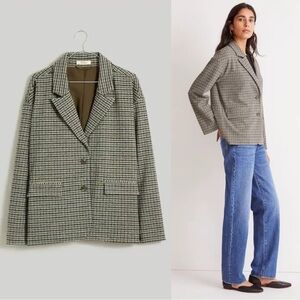 Madewell Oversized Knit Houndstooth Blazer Size Medium True Black Office Career